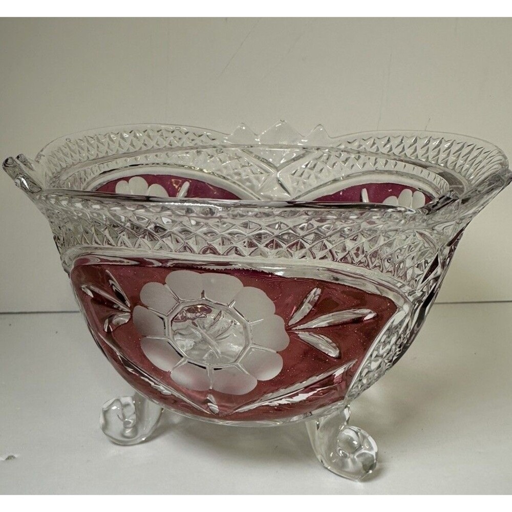 Vintage Anna Hutte  Bleikristall 3 Footed Hand Cut Lead Crystal Bowl‎ Germany
